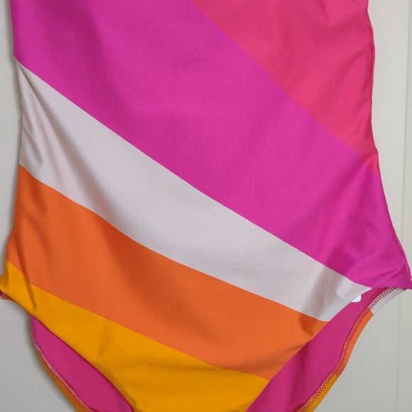 NWT Trina Turk Womens One Piece Swimsuit Colorburst One Shoulder Sz 14 - Picture 1 of 12